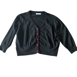 Belle Poque Black Cardigan Sweater with Red satin Buttons 2xl
